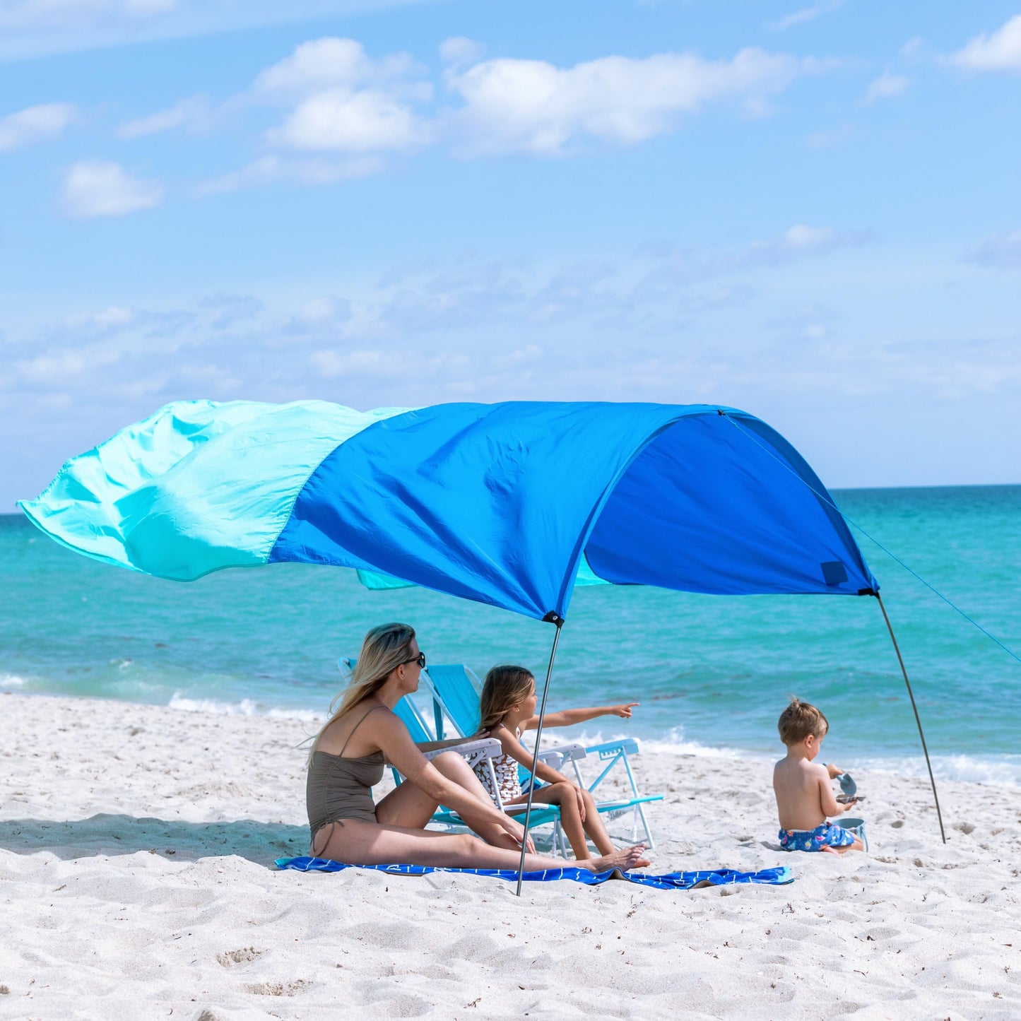 Shibumi Shade Mini 3.0 Version | Beach Canopy Wind-Powered Portable Sun Shade | Provides 75 Sq. Ft. of Shade for up to 4 People | Sets up in 2 Min | Quiet Canopy | Wind Assist Included