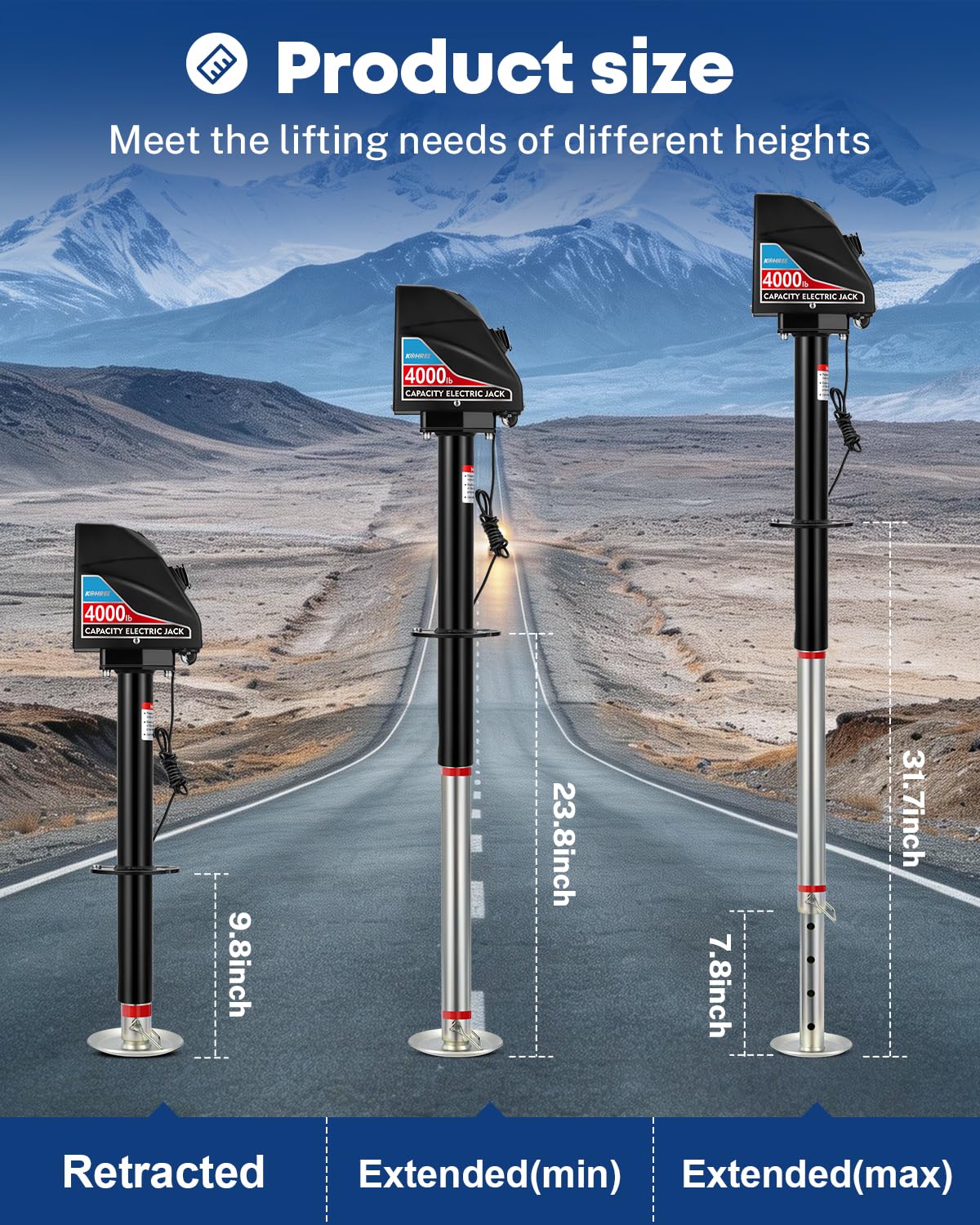 Kohree Electric Trailer Jack 4000lbs, Heavy Duty RV Electric Power Tongue Jack for Travel Trailer A-Frame Camper, with Manual Crank Handle & Weatherproof Cover, 22" Lift, 12V DC with Wiring