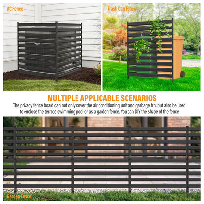 2 Panels 48" W x 48" H Air Conditioner Fences Screen, Metal Privacy Fence for Outside Unit, Pool Equipment Enclosure Trash Can Fence, No Dig Backyard Fencing for Outdoor (Black)