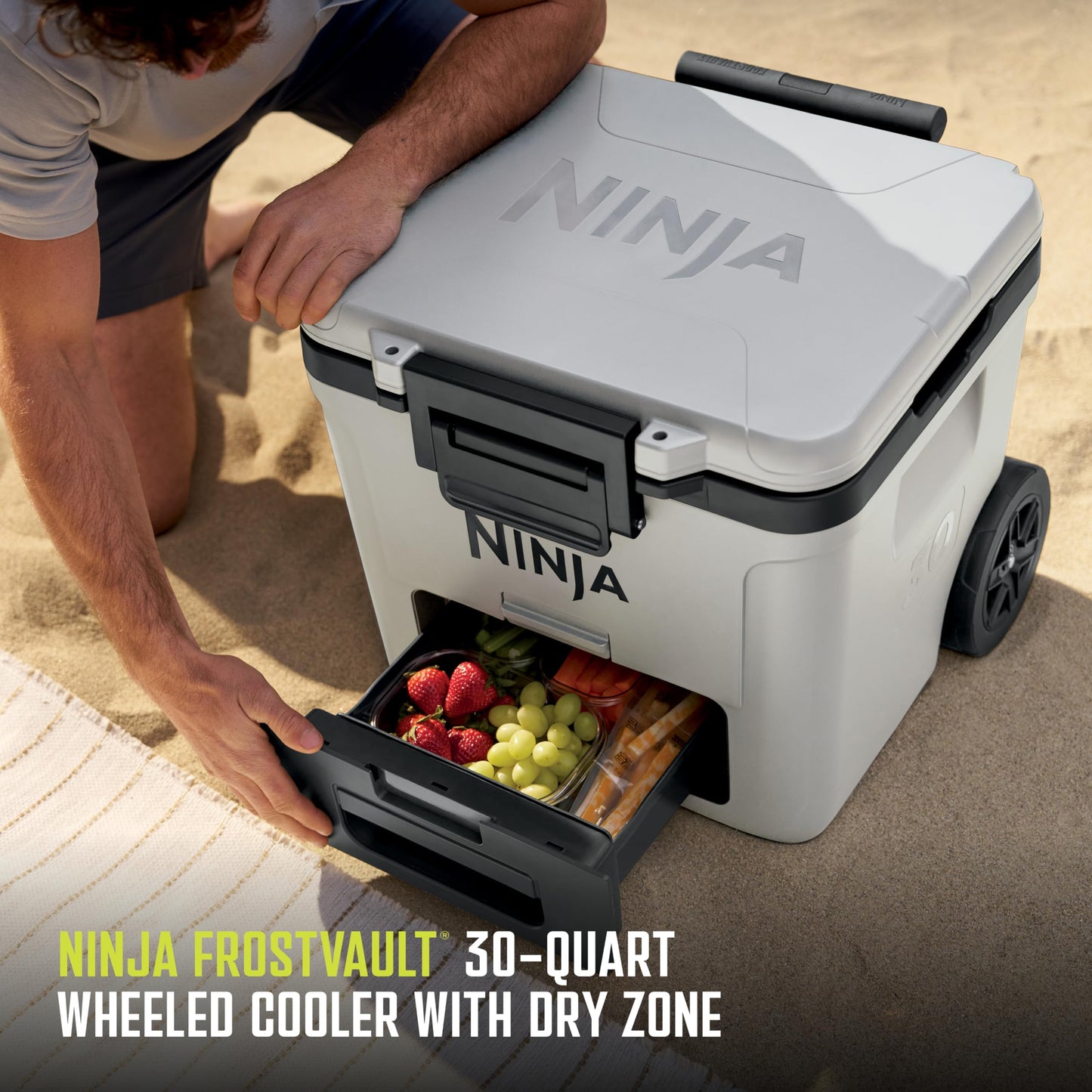 Ninja | FrostVault 30QT Cooler with Wheels | Insulated with Temp Dry Storage Drawer | Keeps Ice Cold for Days | for the Beach, Camping, Picnics & More | Spanish Moss | FB230GN1