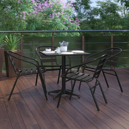 Flash Furniture TLH-ALUM-28SQ-017BK4-GG Lila 27.5'' Square Aluminum Indoor-Outdoor Table Set with 4 Slat Back Chairs, Black