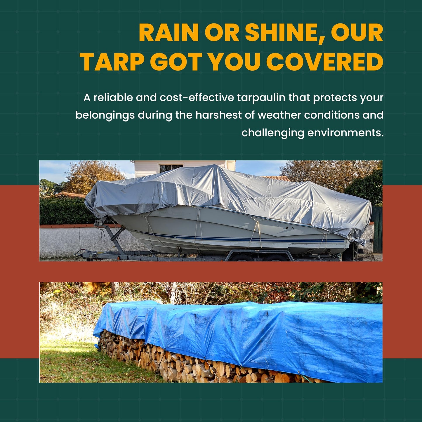 Large Waterproof Tarp - Heavy Duty 10 Mil Thick Poly Tarpaulin Ideal for Canopy Tents, Boats, RV or Pool Covers - Multipurpose Protective Tarps with Grommets for Indoor and Outdoor Use | 25' x 45'