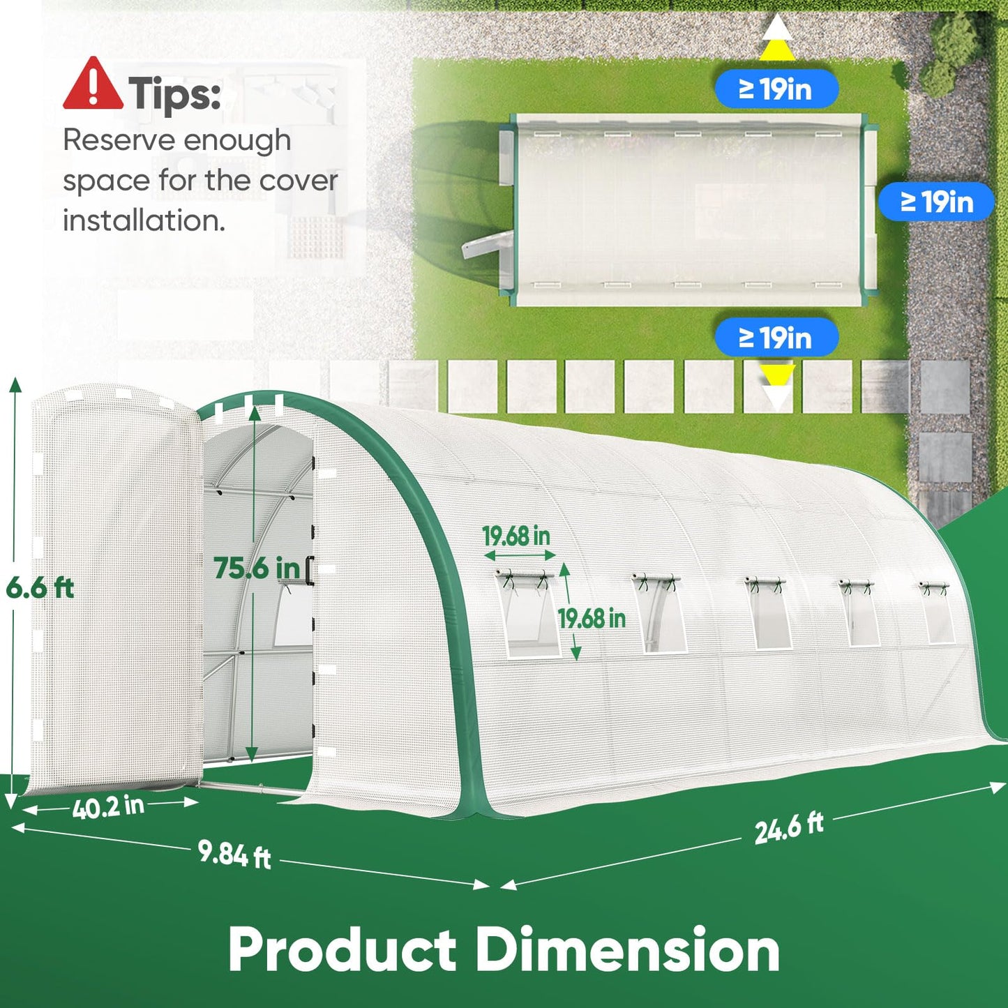 Quictent 25x10x6.6 FT Premium Greenhouse for Outdoors with 2 Door Frames, Reinforced Top Structure & Cover, Large Heavy Duty Walk-in Tunnel Hoop Green House for Garden Backyard Flower Winter, White