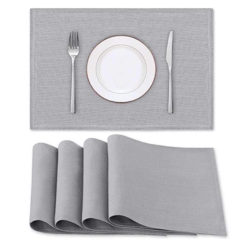 H.VERSAILTEX Linen Placemats Set of 4 Premium Solid Table Placemats for Dining Table Spill-Proof Waterproof Table Mats Heat-Resistant Kitchen Table Mats Washable, 12x18 inches, Grey