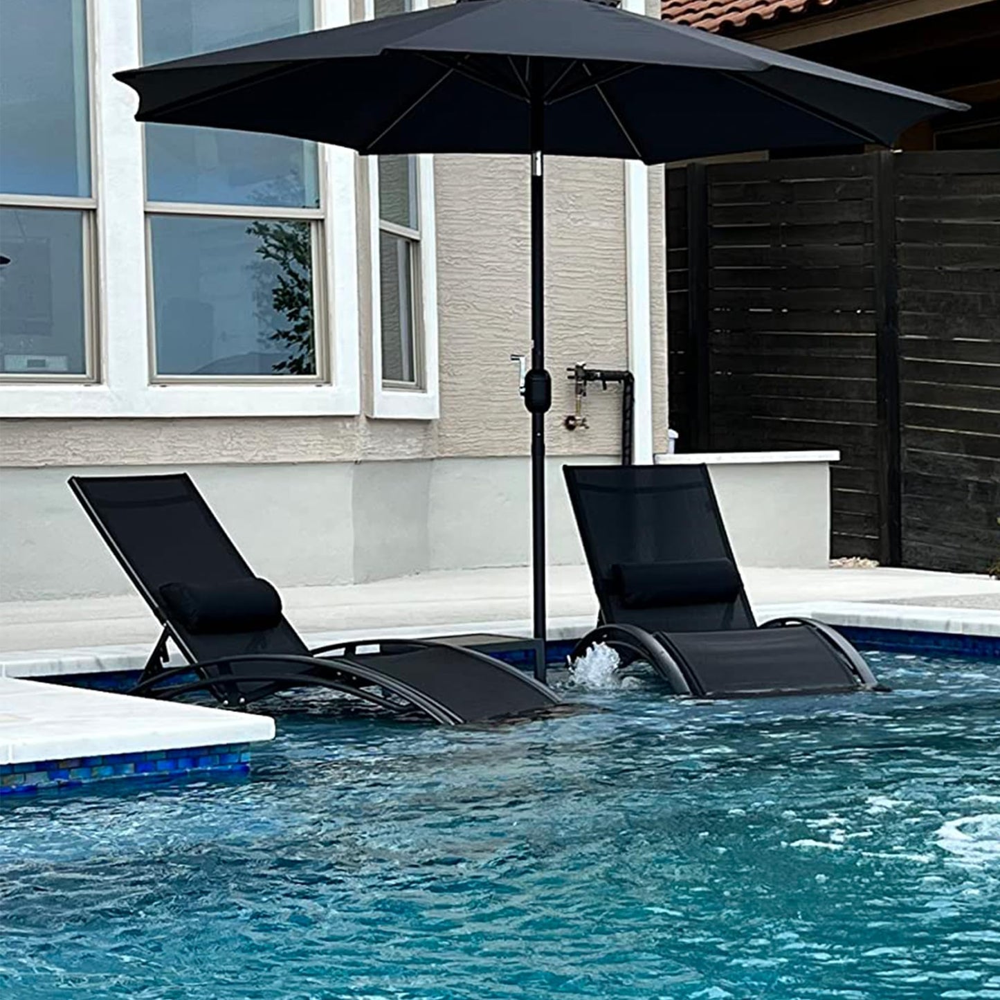 PURPLE LEAF Patio Chaise Lounge Set of 3 Outdoor Lounge Chair Beach Pool Sunbathing Lawn Lounger Recliner Chiar Outside Tanning Chairs with Arm for All Weather, Side Table Included, Black