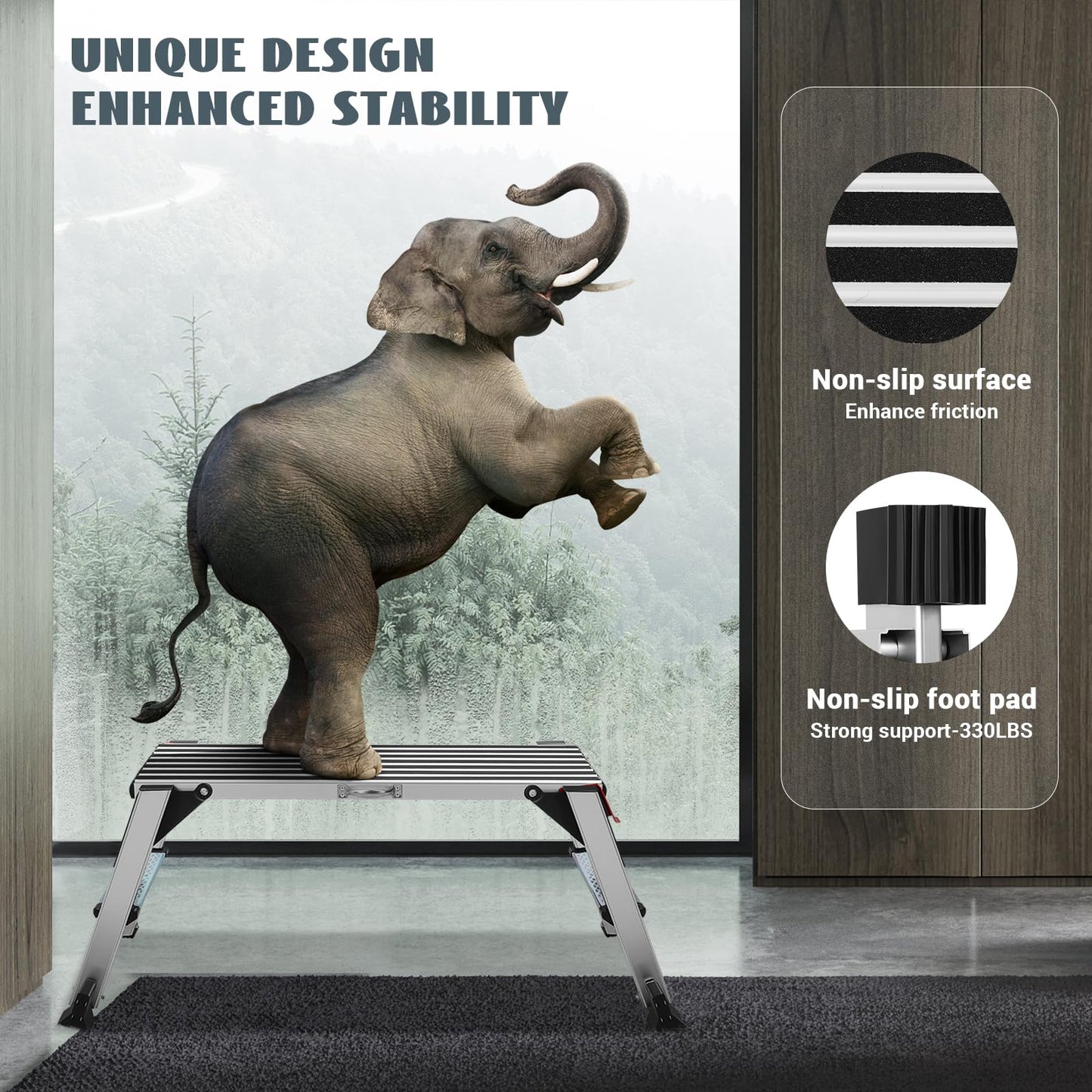 Work Platform, Aluminum Step Ladder, 36"×12"×18" Step Platform Non-Slip, Heavy Duty Folding Work Bench 330 lbs Load Capacity for Washing Vehicles, Cleaning, Painting