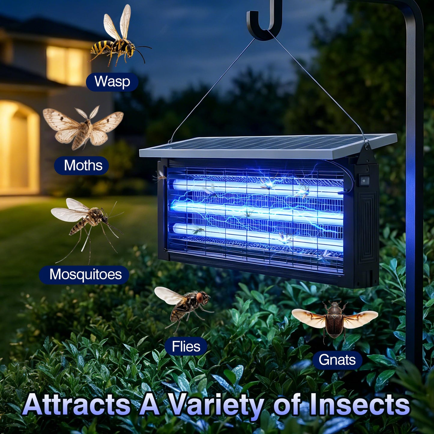 Solar Bug Zapper Outdoor, Mosquito Zapper, Fly Zapper Rechargeable Mosquito Killer, Mosquito Repellent Outdoor for Patio, Backyard, Camping, Waterproof