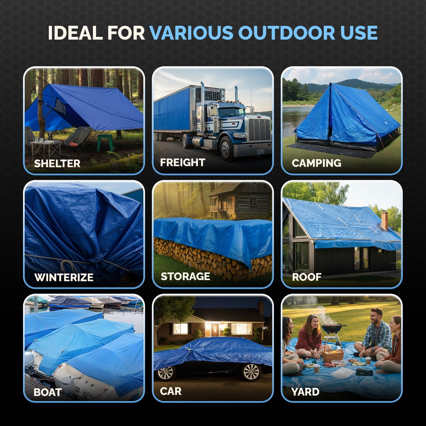 Dry Gear Tarps 40x60 Blue Tarp Waterproof – 5 MIL Thick Tarpaulin Outdoor Cover - Multipurpose Protection Poly Tarp for Camping, Tent, Roof, Patio, Pool, Floor, Furniture, Boat, Truck Beds, Pack of 1