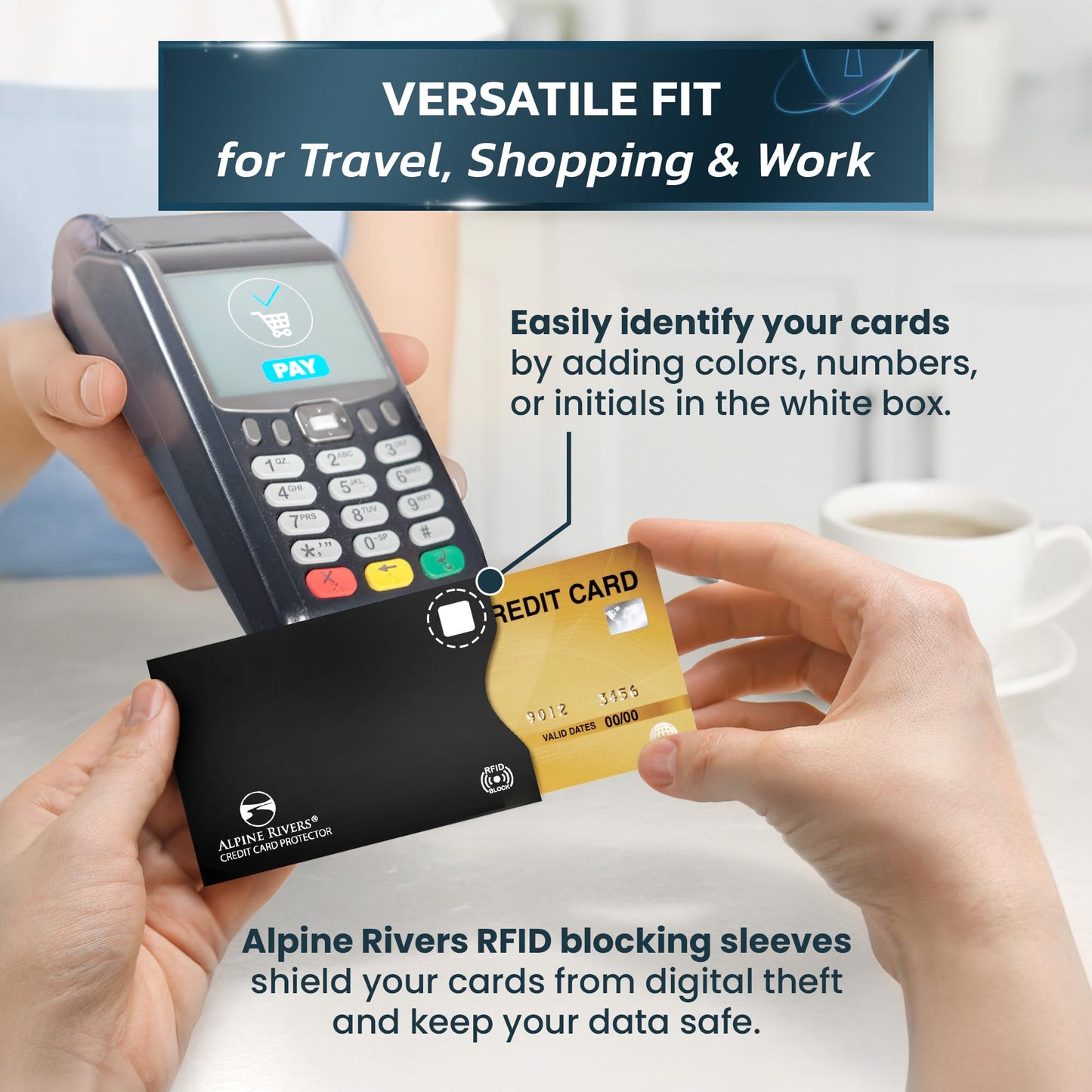 RFID Blocking Sleeves | 14 Credit Card Holders, 4 Passport Protectors | Slim Water-Resistant Tear-Resistant | Anti Theft Identity Protection