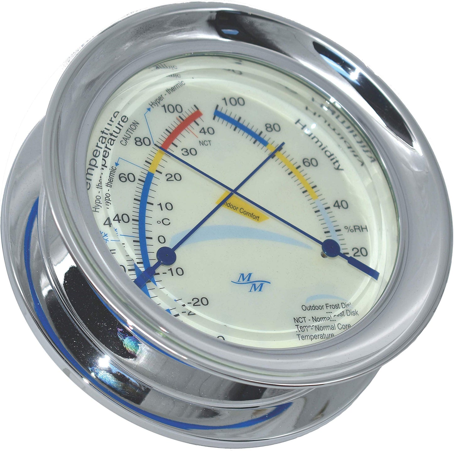MASTER-MARINER American Voyager Collection, Nautical Windlass Gift Set, 5.85” Diameter Clock and Comfort Meter Instruments, Chrome Finish, Ivory Signal Flag dial