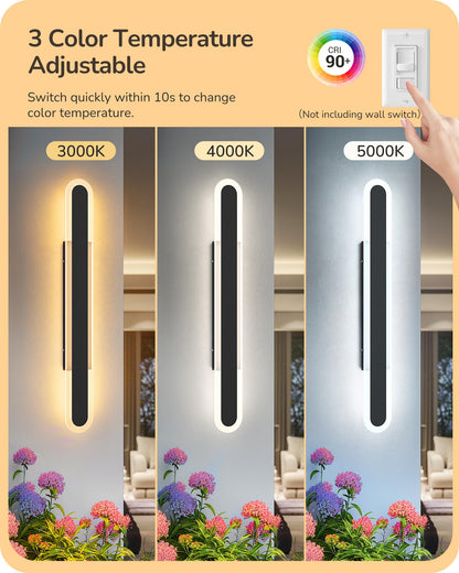 EDISHINE LED Outdoor Wall Lights, Dimmable, IP65 Waterproof, 39.4in, Black, Model HOWL22Q
