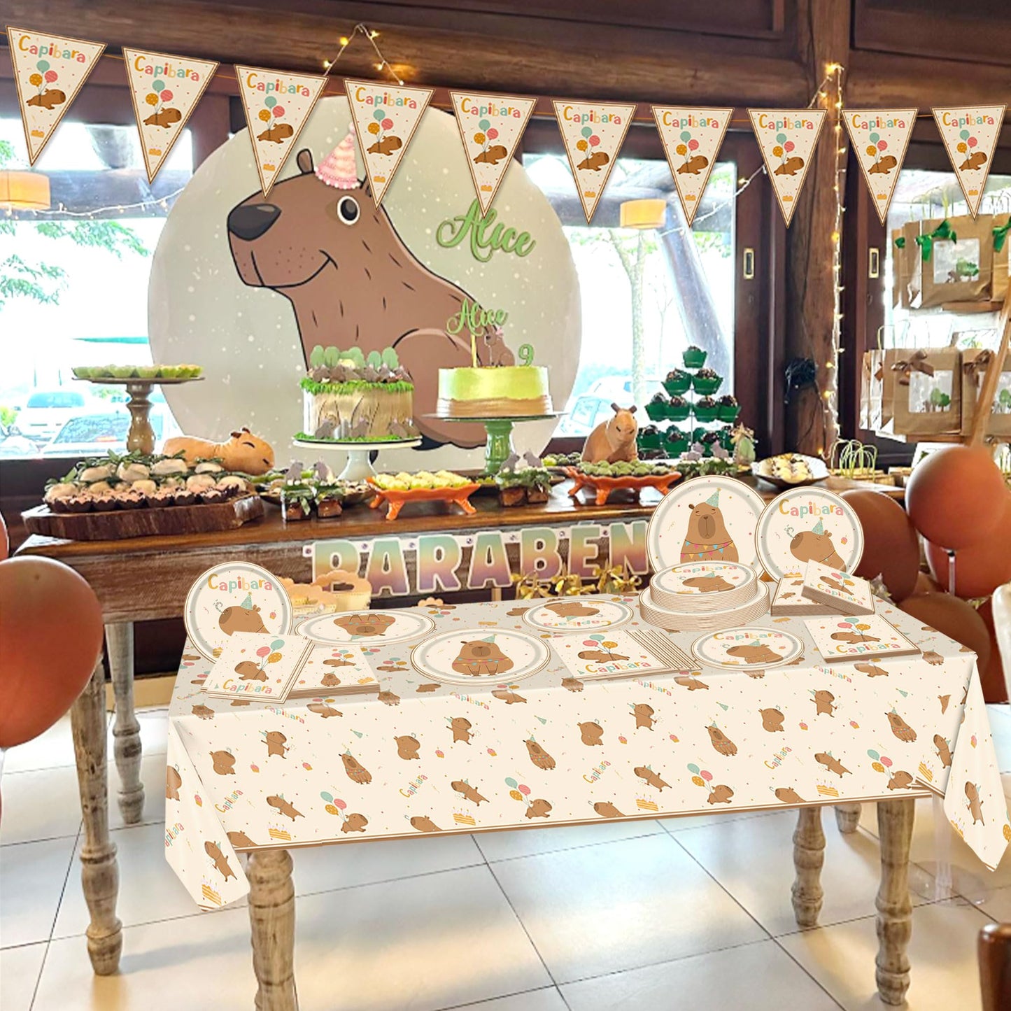BACH AND BOOZY 42Pcs Capy Party Plates Supplies Cute Cartoon Capy Party Tableware Decorations Capybaras Paper Plates Napkins Decorations Party Favors
