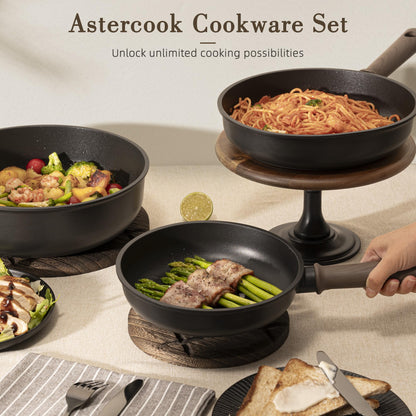 Astercook 19 Pcs Pots and Pans Set Non Stick, Black Titanium Induction Kitchen Cookware Sets, Non toxic Healthy Kitchen Cooking Set with Frying Pans Set, PTFE PFOA PFOS Free, Fathers Day Gift for Men