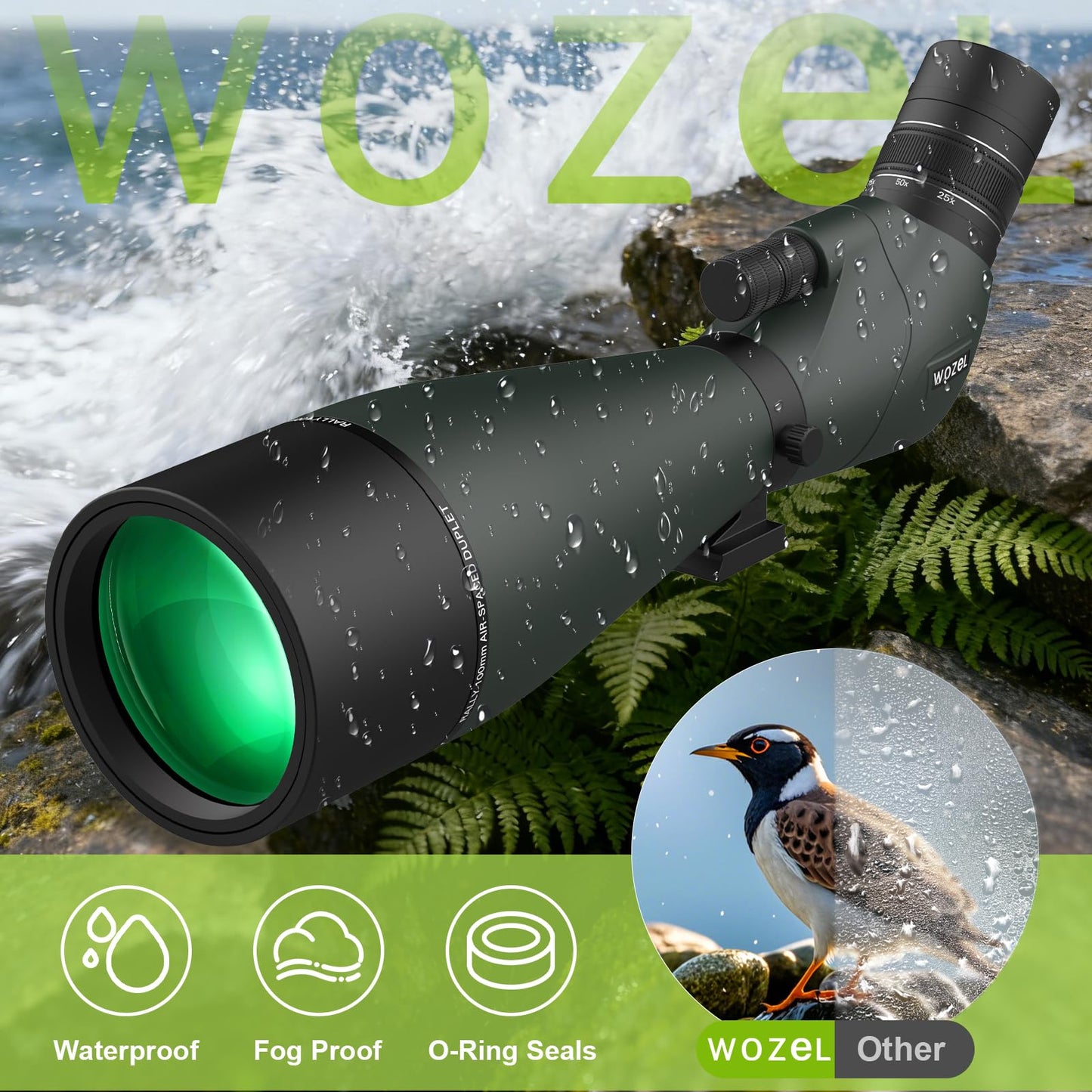 WOZEL 25-75x100 Spotting Scopes for Bird Watching - 45 Degree Angled BAK4 Prism High Definition Waterproof HD Spotter Scope for Bird Watching with Carrying Bag