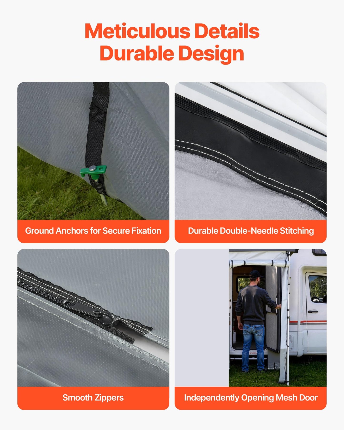 VEVOR RV Awning Sun Shade Room - Compatible with 16-17 ft Awnings, RV Awning Sun Shading Room with Door & Ventilated Mesh Windows, Sunproof & Windproof Three-Sided Enclosure Tent for RV Camping