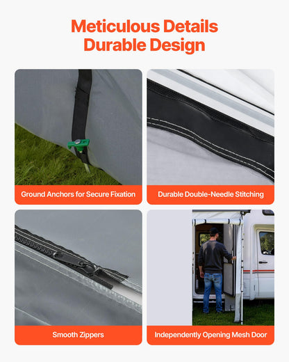 VEVOR RV Awning Sun Shade Room - Compatible with 16-17 ft Awnings, RV Awning Sun Shading Room with Door & Ventilated Mesh Windows, Sunproof & Windproof Three-Sided Enclosure Tent for RV Camping