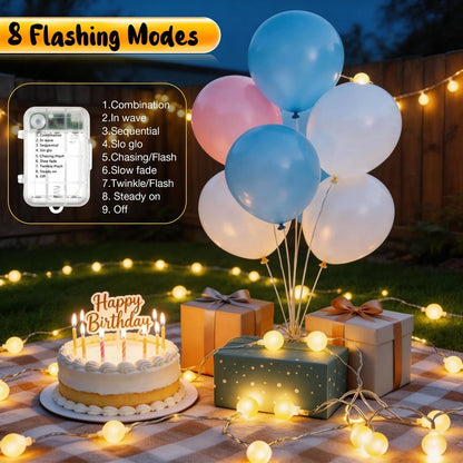 Enhon 1 Pack 23 ft 50 LED Battery Operated String Lights, Globe Starry Fairy Lights, 8 Modes, Plug in with Timer for Indoor Outdoor Bedroom Holiday Wedding Party Christmas Decor (Warm White)