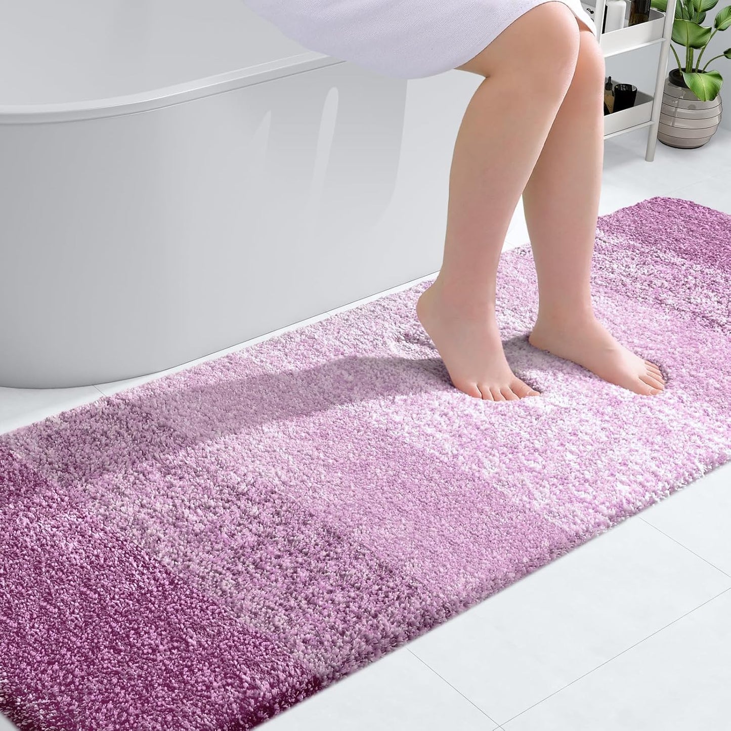 OLANLY Bathroom Runner Rug - Extra Soft Microfiber Mat with Rubber Backing | 70x24 Inches, Quick Dry, Pinkish-Purple