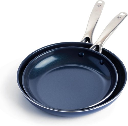 Blue Diamond Frying Pan Skillet Set - 9.5” & 11" Nonstick Ceramic, PFAS-Free, Durable & Scratch Resistant, Blue