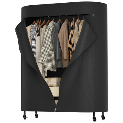 Clothes Rack with Cover, Heavy Duty Portable Closet for Hanging Clothes, Rolling Clothing Closet, Garment Rack with Wheels&Side Hooks, Closet Organizers and Storage with Black Cover, Max Load 380LBS