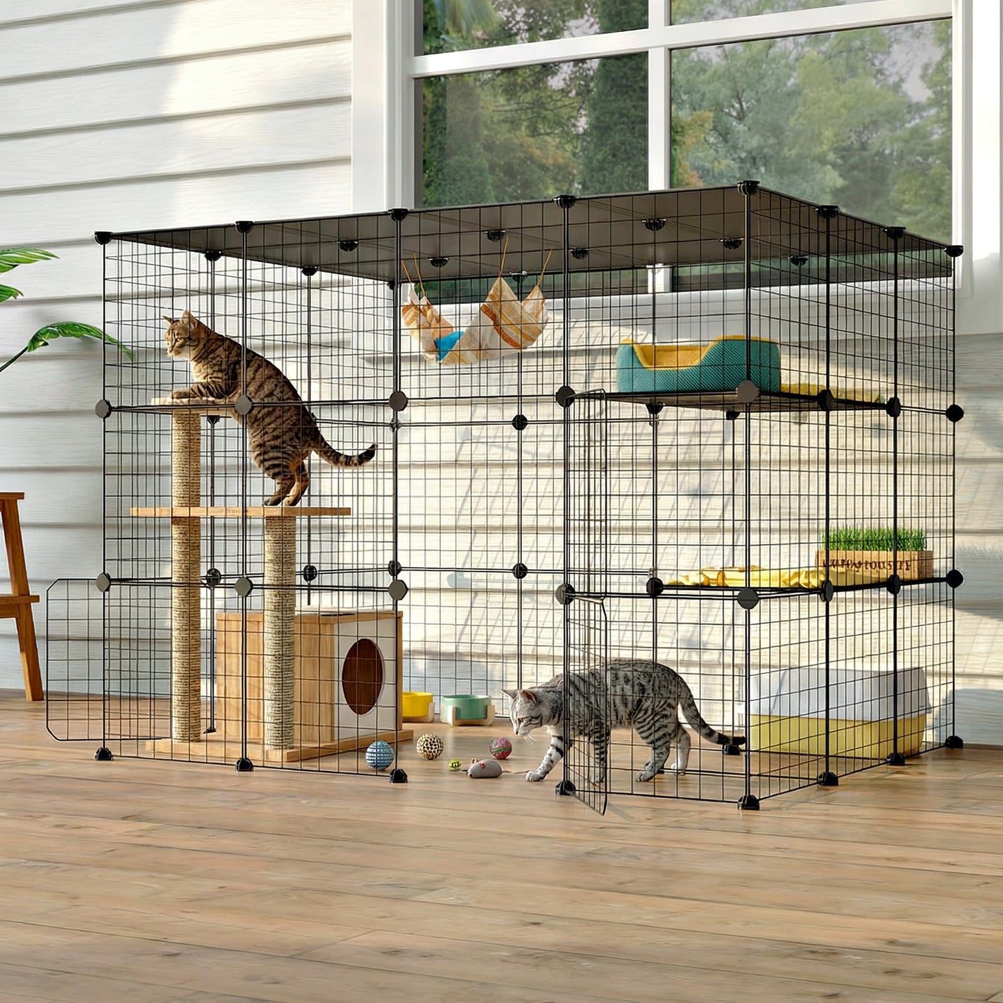 Oneluck 41 Inch Catio Outdoor Cat Enclosure with Super Large Enter Door, Balcony Cat Playpen with Platforms,DIY Outside Cat Patio Large Exercise Place Ideal for 1-3 Cats