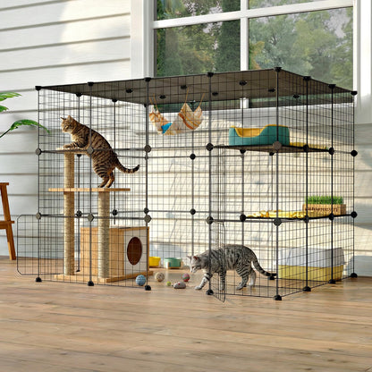 Oneluck 41 Inch Catio Outdoor Cat Enclosure with Super Large Enter Door, Balcony Cat Playpen with Platforms,DIY Outside Cat Patio Large Exercise Place Ideal for 1-3 Cats
