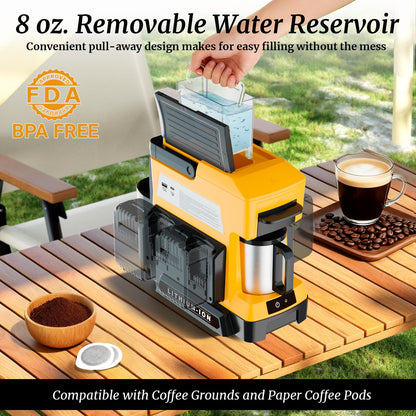 Byutrcfuy Cordless Coffee Maker for Dewalt 20V MAX Battery, 3 Brewing Options Drip Coffee Maker with Coffee Grinder, Portable Single Serve Coffee Makers for Camping, Travel, and Jobsite. (Tool Only)