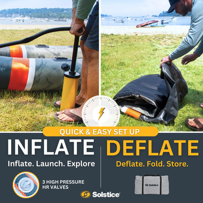 Solstice Inflatable Kayak Boat – Durable, Portable & Adventure-Ready, Heavy Duty PVC – Adjustable Seats, Accessory Mounts, Skeg & Pump Included, Fishing, 1-2 Person Tandem, Scout, Camo, 12'6"