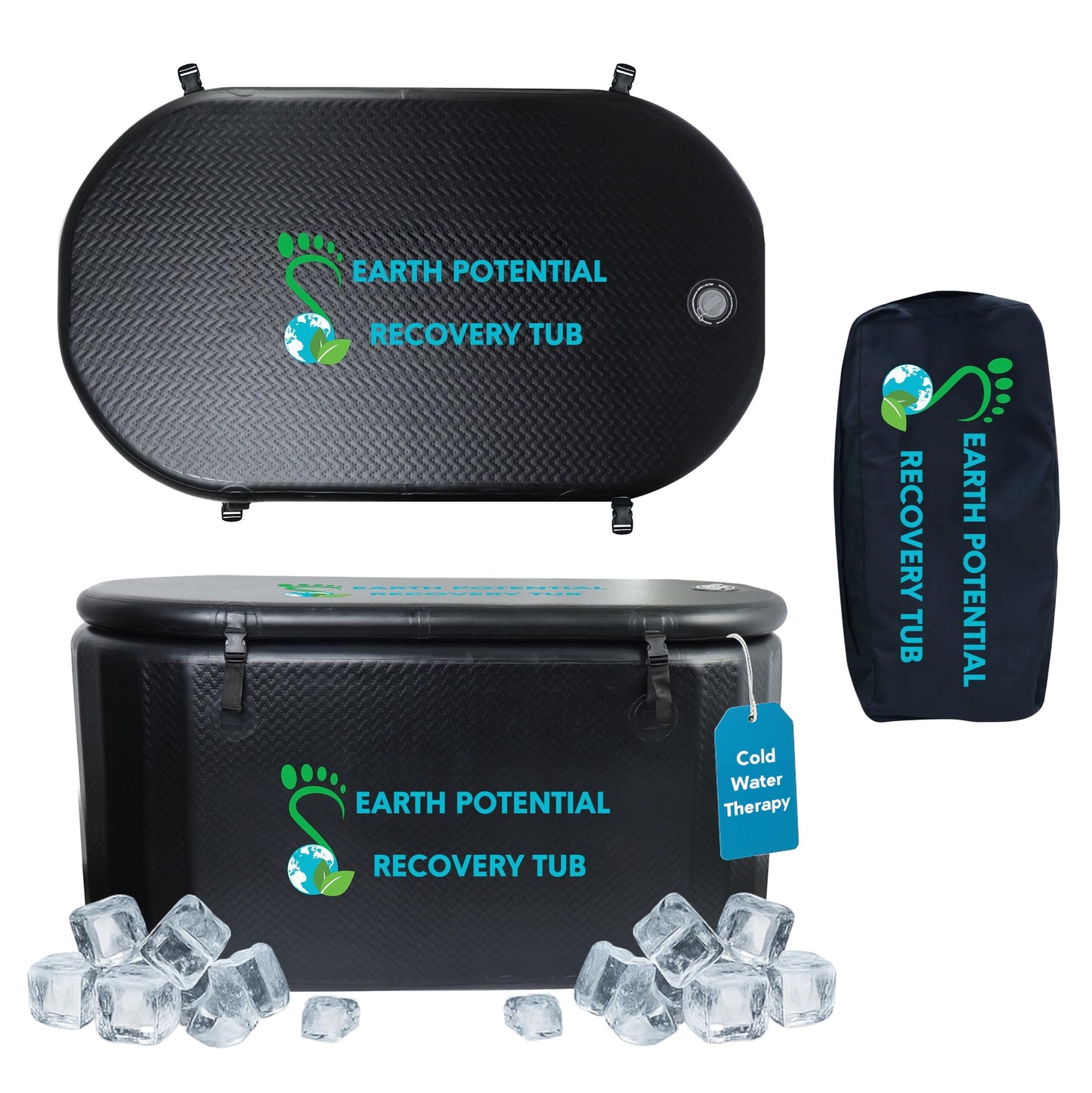 Recovery Tub – XL Inflatable Ice Bath for Cold Water Therapy & Muscle Recovery | Durable, Leak-Proof Cold Plunge Tub for Athletes | Ice Plunge Bath with Chiller Connections | Insulated Cover