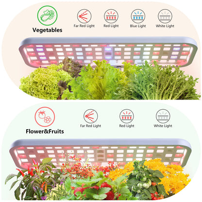 Indoor Garden Led Grow Light, Herb Kitchen Garden Grow Kit, Full Spectrum LED Plant Light for Plants, Height Adjustable Growing Lamp with Intelligent Controller (Not Pots) (White, 16.5*6.5*4 inch)