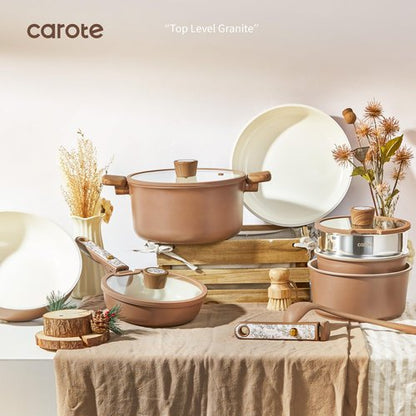 CAROTE 25-Piece Ceramic Cookware Set, Nonstick Pots and Pans Set with Detachable Handle, Non-Toxic Kitchen Cooking Set, Dishwasher & Oven Safe, Induction Compatible, PFAS Free, Chocolate