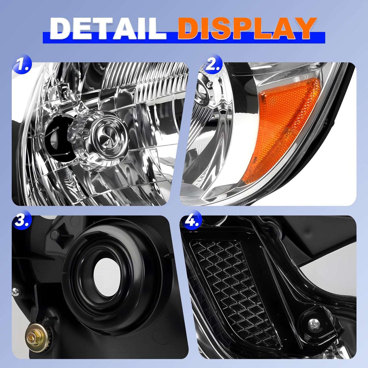 Headlights Compatible with 2012 2013 2014 2015 Toyota Tacoma Headlights Lamps Front LightsChrome Housing Amber Reflector Plug and Play 1 Pair Driver and Passenger Side Clear Lens