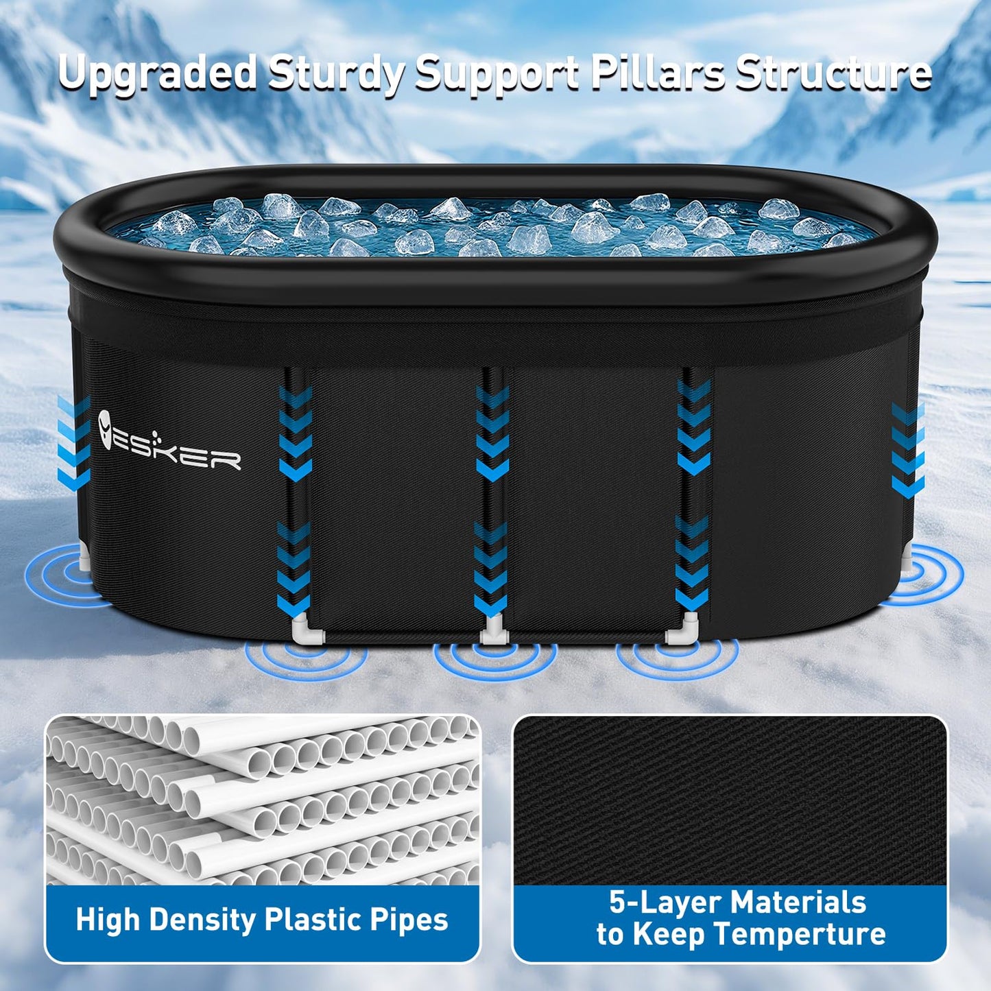 Yesker 110-Gallon Oval Ice Bath Tub with Storage Bag, Multi-Layered Portable Cold Plunge Tub with Cover, Drop-In Bathtub Foldable for Athletes, Home Gym, Outdoor Use