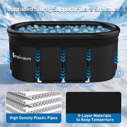 Yesker 110-Gallon Oval Ice Bath Tub with Storage Bag, Multi-Layered Portable Cold Plunge Tub with Cover, Drop-In Bathtub Foldable for Athletes, Home Gym, Outdoor Use