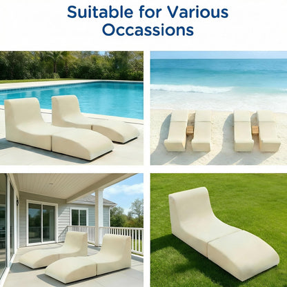 ZealWe Bean Bag Chair Set of 2 Outdoor Patio Lounge Chair with Back Support, Chaise Lounge Chair Waterproof Beach Bean Bag Couch for Adults, Memory Foam Filled for Poolside Balcony, Beige