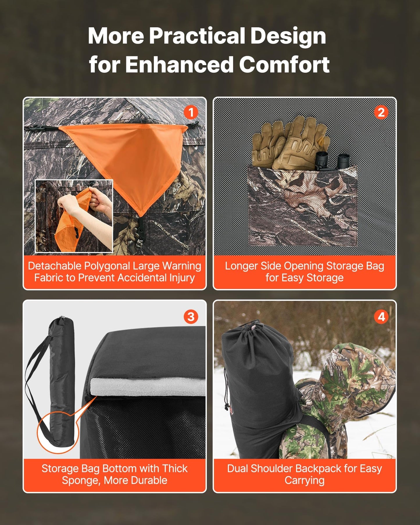 VEVOR Hunting Blind, 4-5 Person See Through Ground Blinds with Carrying Bag, 270 Degree Portable Camouflage Tent, Durable Concealed Shelter with Silent Magnetic Door and Window, for Turkey and Deer