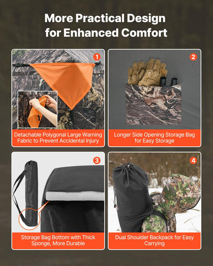 VEVOR Hunting Blind, 4-5 Person See Through Ground Blinds with Carrying Bag, 270 Degree Portable Camouflage Tent, Durable Concealed Shelter with Silent Magnetic Door and Window, for Turkey and Deer