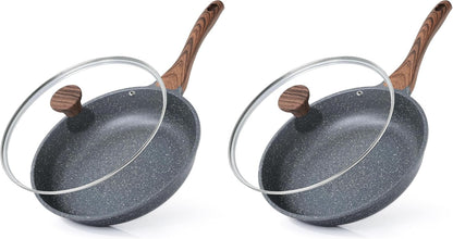 SENSARTE Nonstick Frying Pan Skillet - Healthy 8-Inch Omelet Pan with Glass Lid | PFOA Free (Set of 2)