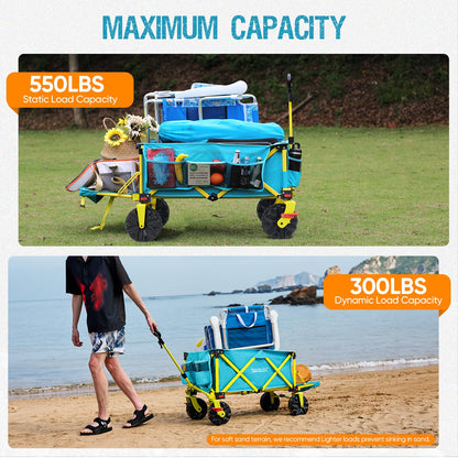 Old Bahama Bay 300lbs Extra Long 49" L Beach Wagon with Big Wheels with Brake for Sand, Collapsible Utility Beach Cart Heavy Duty Folding Wagon,Ideal for Outdoor Sand Camping Garden Pet