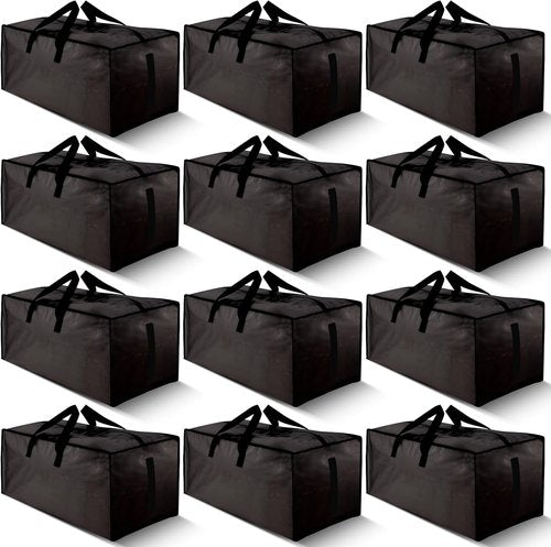 HOMESURE Large Water-Resistant Moving Bags - 12 Pack Heavy Duty Storage Totes with Zippers & Handles | Black
