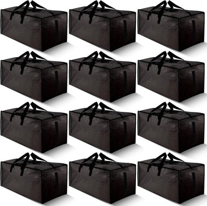 HOMESURE Large Water-Resistant Moving Bags - 12 Pack Heavy Duty Storage Totes with Zippers & Handles | Black