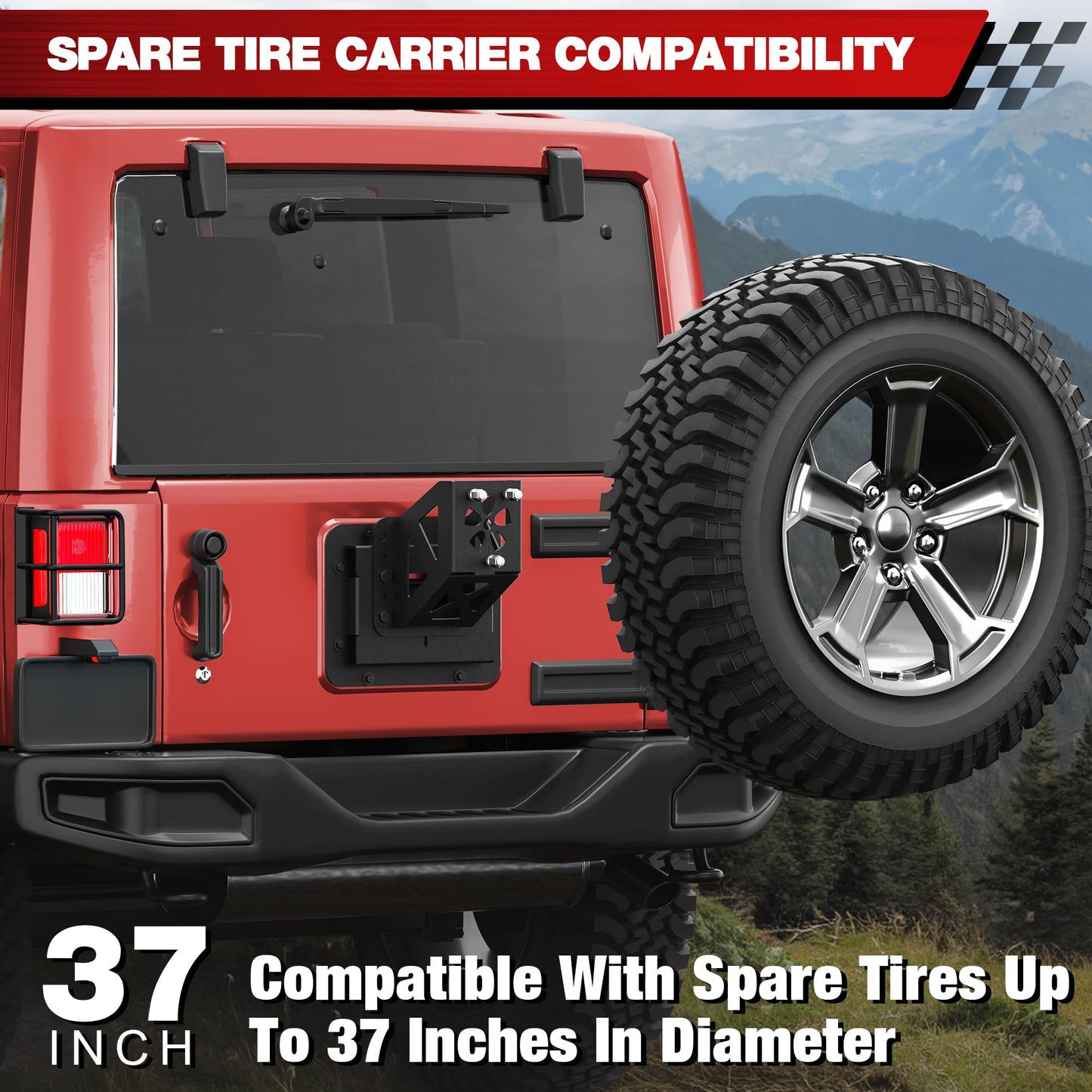 Jeep Spare Tire Mount for 2007–2018 Jeep Wrangler JK & JKU (2/4 Doors), Heavy-Duty Tire Carrier Fits up to 37 Inch Tire, Carbon Steel with E-Coat & Powder Finish