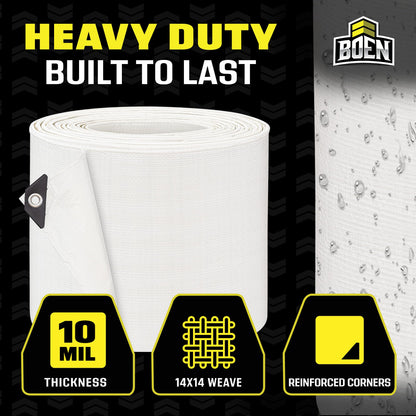 Heavy Duty Tarp Waterproof Large Cover |White, 30' x 30' 10 Mil Thick | Rip Proof Tarps | Thick Weave Material, UV Resistant Great for Tarpaulin Canopy Tent, Boat, RV or Pool Cover
