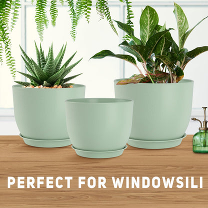 YNNICO Plant Pots 10/9/8/7.5/7 inch Flower Pots with Multi Mesh Drainage Holes, Planters for Indoor Outdoor Garden Plants and Flowers. (Green)