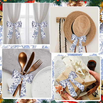 Skiennix Chinoiserie Satin Blue & White Flower Wreath | 2-Piece Door & Wall Decor Set