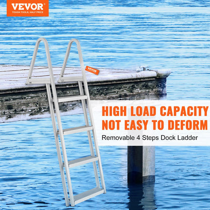 VEVOR Removable Dock Ladder 4 Steps, 350 lbs Load Capacity, Pontoon Boat Ladder with 4'' Wide Step & Nonslip Mat for Ship/Lake/Pool/Marine Boarding