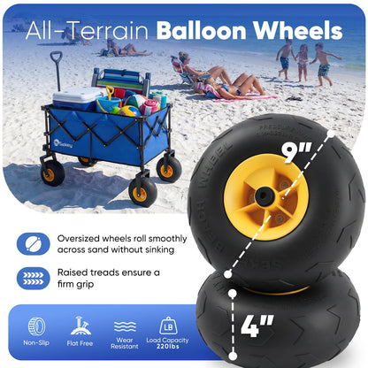 Sekey Heavy Duty Beach Wagon with 9" Big Sand-Proof Wheels – 600lb Capacity, 200L Oversized Foldable Cart | Adjustable Handle & All-Terrain Tires for Sand, Camping, Groceries