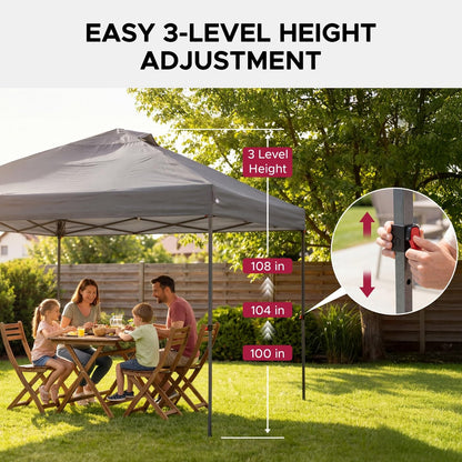 SUNJOY 10ftx10ft Instant Canopy POP UP Gazebo,Easy up,with Detachable LED Light,Remote Control,with Carry Bag for Patio Deck Garden and Beach,Gray
