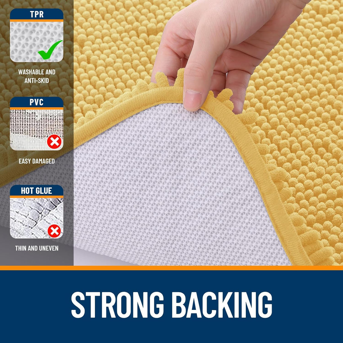 OLANLY Bathroom Runner Rugs - Extra Soft Chenille Bath Mats | Quick-Dry, Machine Washable, 44x24, Yellow