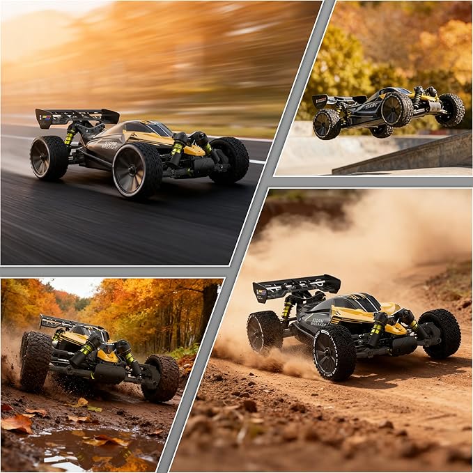RIAARIO 1/10 Brushless RC Cars RTR Beginner MAX 50+ MPH Metal Drivetrain 4WD Waterproof Electronics Carbon Fiber Black Ages 14+